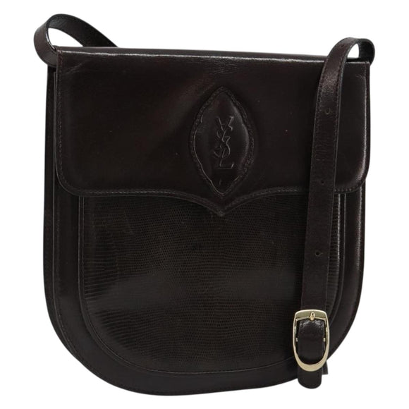 SAINT LAURENT Shoulder Bag Leather Brown Gold Auth 186801A