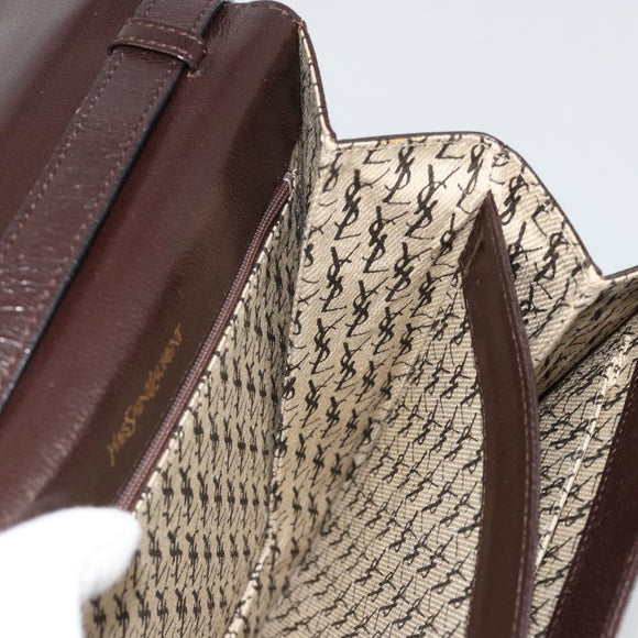 SAINT LAURENT Shoulder Bag Leather Brown Gold Auth 186801A