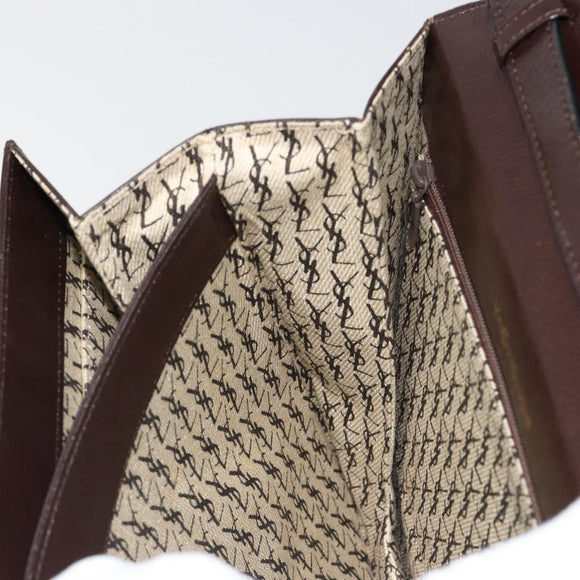 SAINT LAURENT Shoulder Bag Leather Brown Gold Auth 186801A