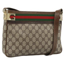 GUCCI GG Supreme Web Sherry Line Shoulder Bag PVC Beige Gold Auth 186802-1