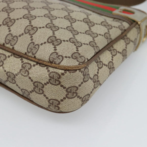 GUCCI GG Supreme Web Sherry Line Shoulder Bag PVC Beige Gold Auth 186802
