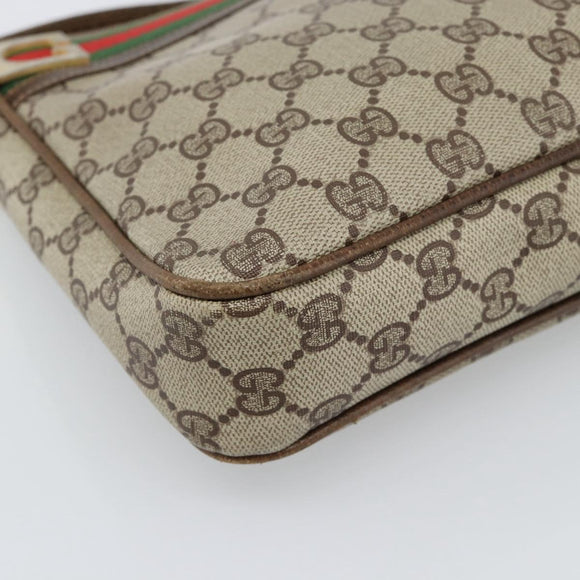 GUCCI GG Supreme Web Sherry Line Shoulder Bag PVC Beige Gold Auth 186802