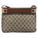 GUCCI GG Supreme Web Sherry Line Shoulder Bag PVC Beige Gold Auth 186802-2