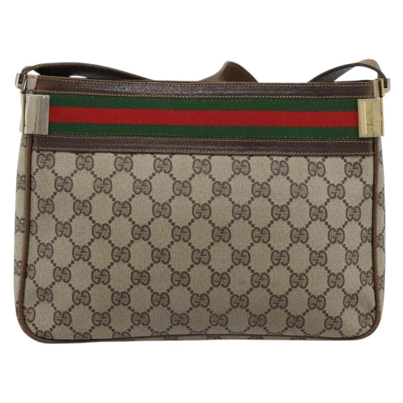 GUCCI GG Supreme Web Sherry Line Shoulder Bag PVC Beige Gold Auth 186802