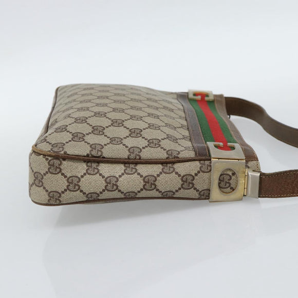 GUCCI GG Supreme Web Sherry Line Shoulder Bag PVC Beige Gold Auth 186802