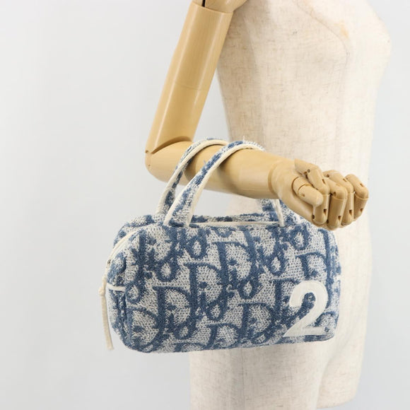 Christian Dior Trotter Canvas Hand Bag Pile Blue Auth 186803