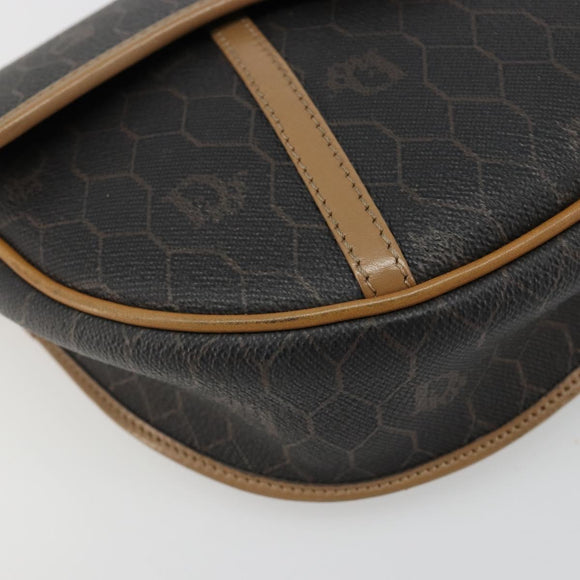 Christian Dior Honeycomb Canvas Shoulder Bag PVC Black Gold Auth 186807
