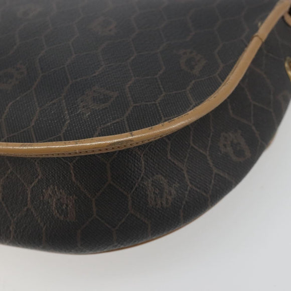 Christian Dior Honeycomb Canvas Shoulder Bag PVC Black Gold Auth 186807