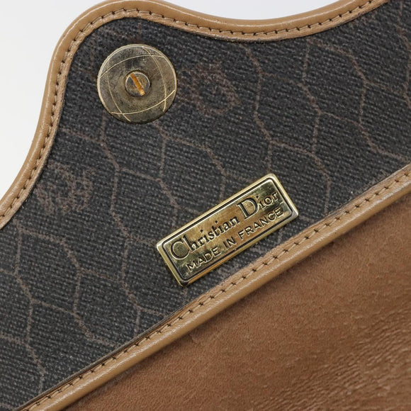 Christian Dior Honeycomb Canvas Shoulder Bag PVC Black Gold Auth 186807