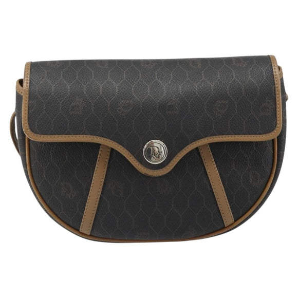 Christian Dior Honeycomb Canvas Shoulder Bag PVC Black Gold Auth 186807