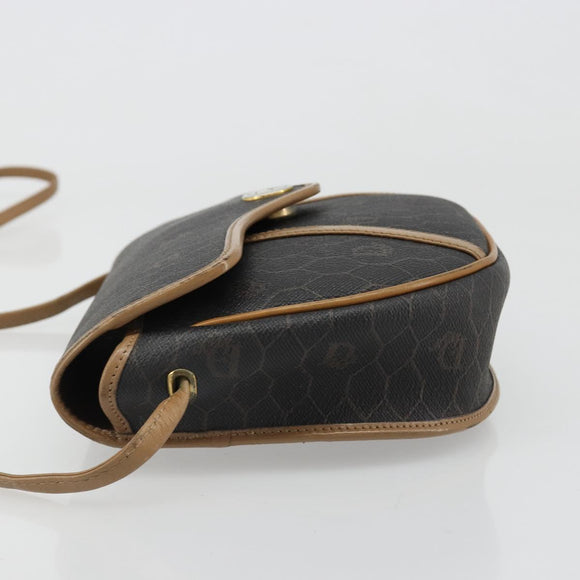 Christian Dior Honeycomb Canvas Shoulder Bag PVC Black Gold Auth 186807
