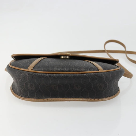 Christian Dior Honeycomb Canvas Shoulder Bag PVC Black Gold Auth 186807