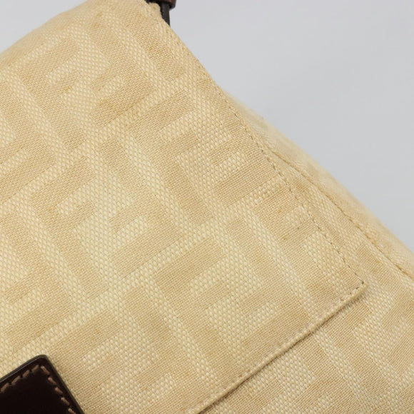 FENDI Zucca Canvas Mamma Baguette Shoulder Bag Beige Silver Auth 186809A
