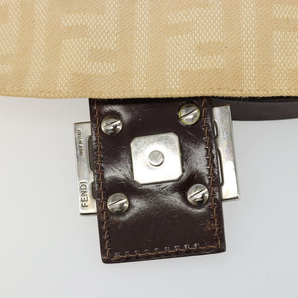 FENDI Zucca Canvas Mamma Baguette Shoulder Bag Beige Silver Auth 186809A