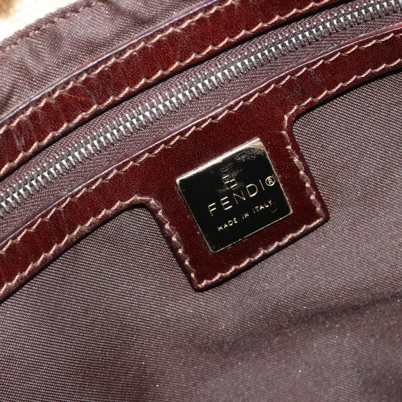 FENDI Zucca Canvas Mamma Baguette Shoulder Bag Beige Silver Auth 186809A