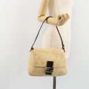 FENDI Zucca Canvas Mamma Baguette Shoulder Bag Beige Silver Auth 186809A-27