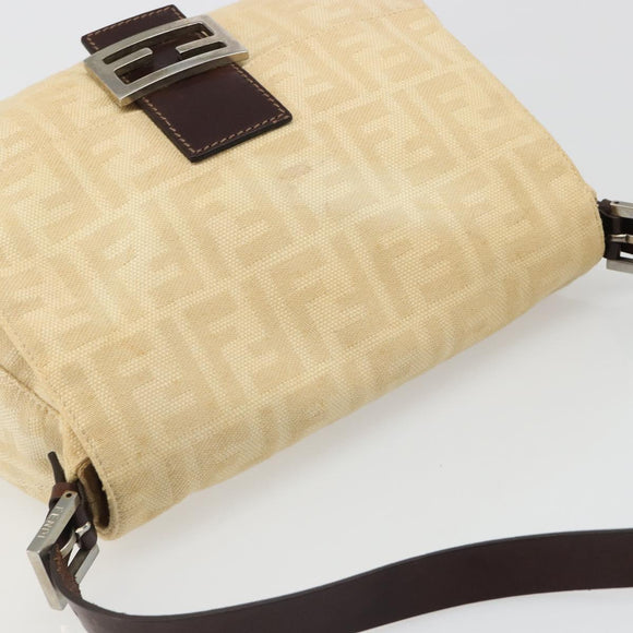 FENDI Zucca Canvas Mamma Baguette Shoulder Bag Beige Silver Auth 186809A