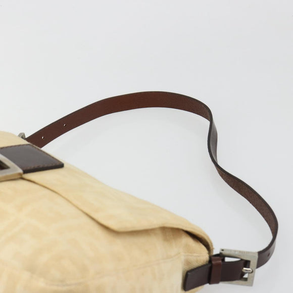 FENDI Zucca Canvas Mamma Baguette Shoulder Bag Beige Silver Auth 186809A