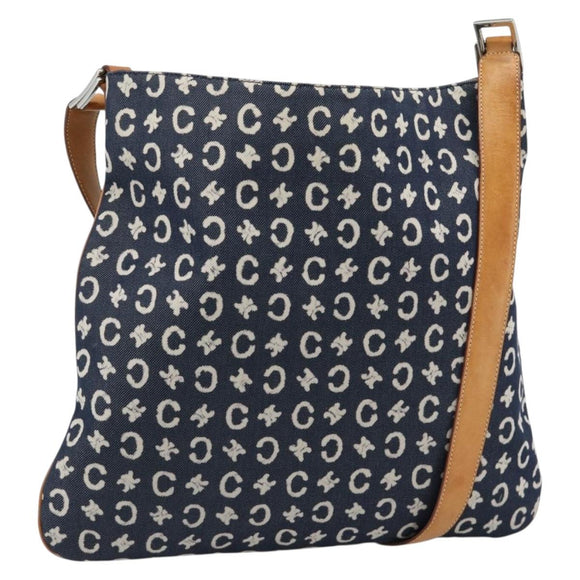 CELINE C Macadam Canvas Shoulder Bag Navy Silver Auth 186810A