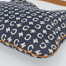 CELINE C Macadam Canvas Shoulder Bag Navy Silver Auth 186810A-12