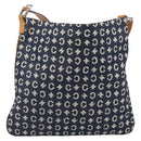 CELINE C Macadam Canvas Shoulder Bag Navy Silver Auth 186810A-2
