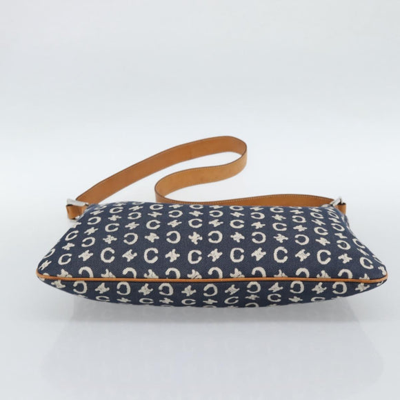 CELINE C Macadam Canvas Shoulder Bag Navy Silver Auth 186810A