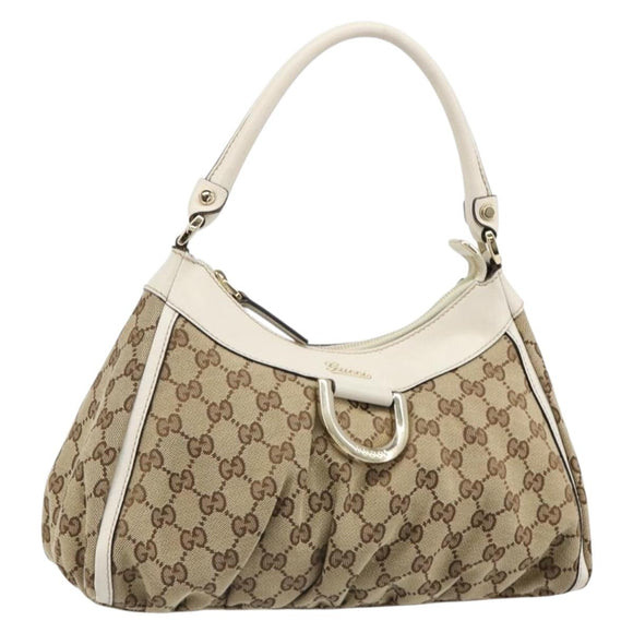 GUCCI GG Canvas Abbey Shoulder Bag Beige Gold 190525 Auth 186811V
