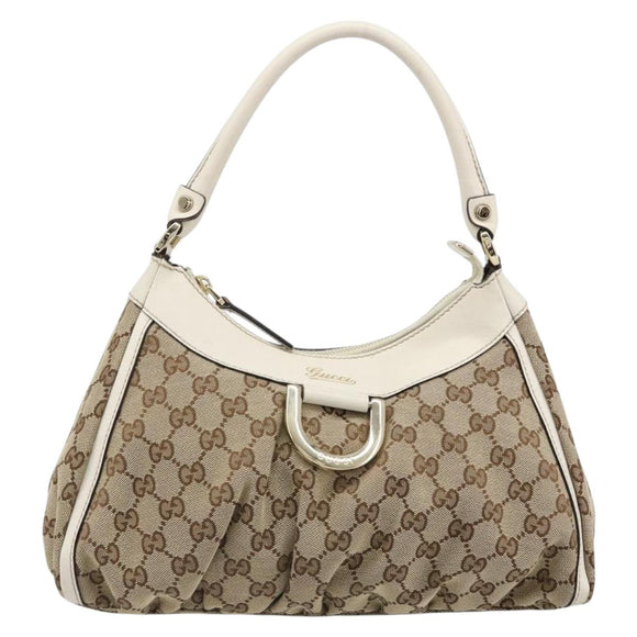 GUCCI GG Canvas Abbey Shoulder Bag Beige Gold 190525 Auth 186811V