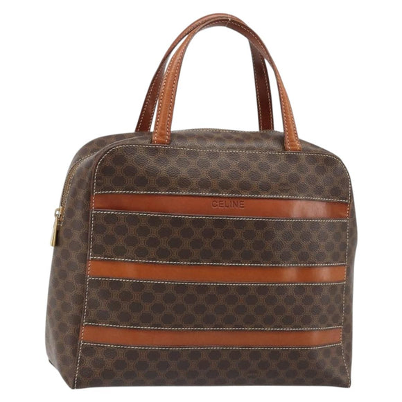 CELINE Macadam Canvas Hand Bag PVC Leather Brown Gold Auth 186813