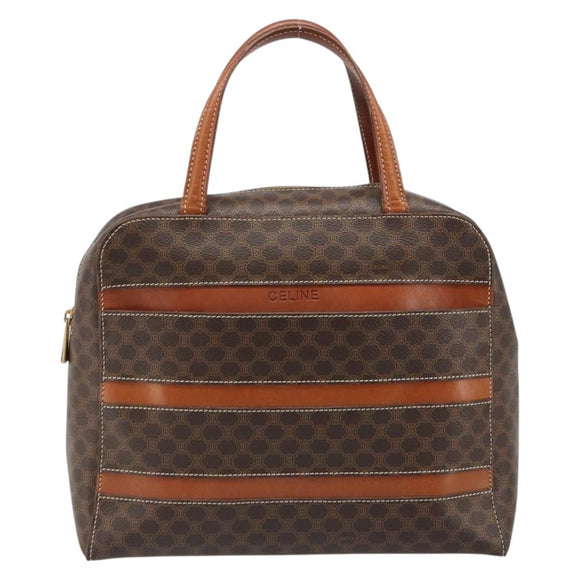 CELINE Macadam Canvas Hand Bag PVC Leather Brown Gold Auth 186813
