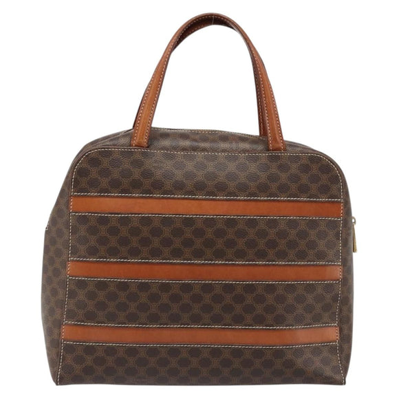 CELINE Macadam Canvas Hand Bag PVC Leather Brown Gold Auth 186813