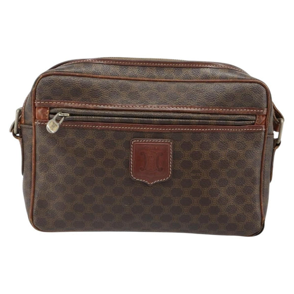 CELINE Macadam Canvas Shoulder Bag PVC Leather Brown Gold Auth 186814