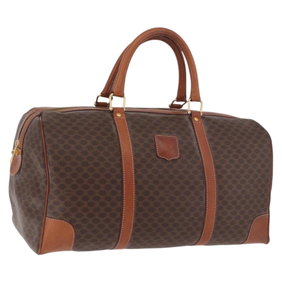 CELINE Macadam Canvas Boston Bag PVC Leather Brown Gold Auth 186815