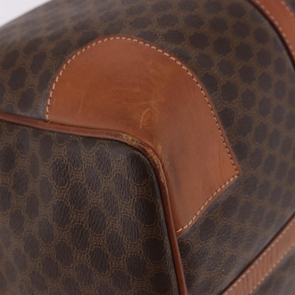 CELINE Macadam Canvas Boston Bag PVC Leather Brown Gold Auth 186815
