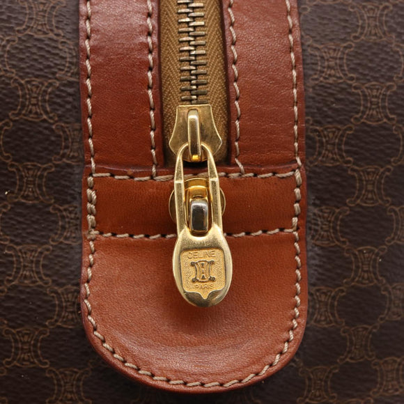 CELINE Macadam Canvas Boston Bag PVC Leather Brown Gold Auth 186815