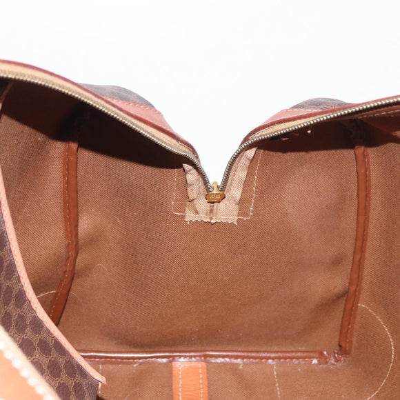 CELINE Macadam Canvas Boston Bag PVC Leather Brown Gold Auth 186815