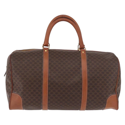 CELINE Macadam Canvas Boston Bag PVC Leather Brown Gold Auth 186815 - 0