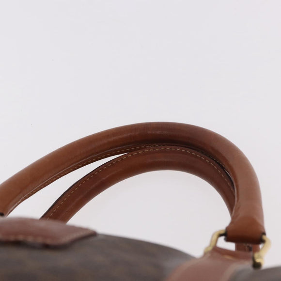 CELINE Macadam Canvas Boston Bag PVC Leather Brown Gold Auth 186815
