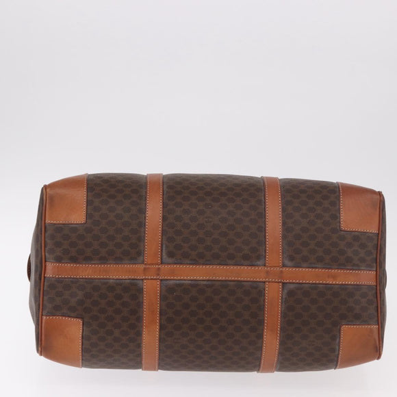 CELINE Macadam Canvas Boston Bag PVC Leather Brown Gold Auth 186815