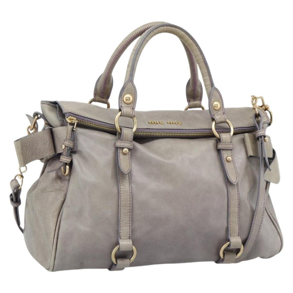 Miu Miu Ribbon Hand Bag Leather 2way Purple Gold Auth 186822V