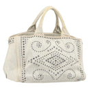 PRADA Canapa Hand Bag Canvas Gray Silver Auth 186823-1