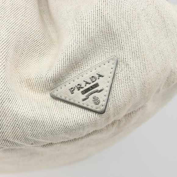 PRADA Canapa Hand Bag Canvas Gray Silver Auth 186823