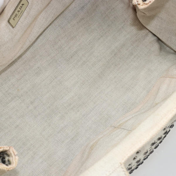 PRADA Canapa Hand Bag Canvas Gray Silver Auth 186823