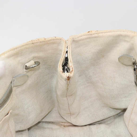 PRADA Canapa Hand Bag Canvas Gray Silver Auth 186823