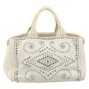 PRADA Canapa Hand Bag Canvas Gray Silver Auth 186823-13