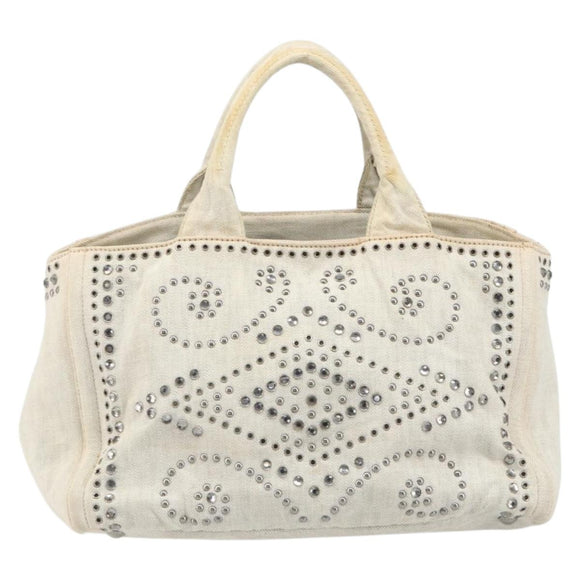 PRADA Canapa Hand Bag Canvas Gray Silver Auth 186823