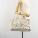PRADA Canapa Hand Bag Canvas Gray Silver Auth 186823-25