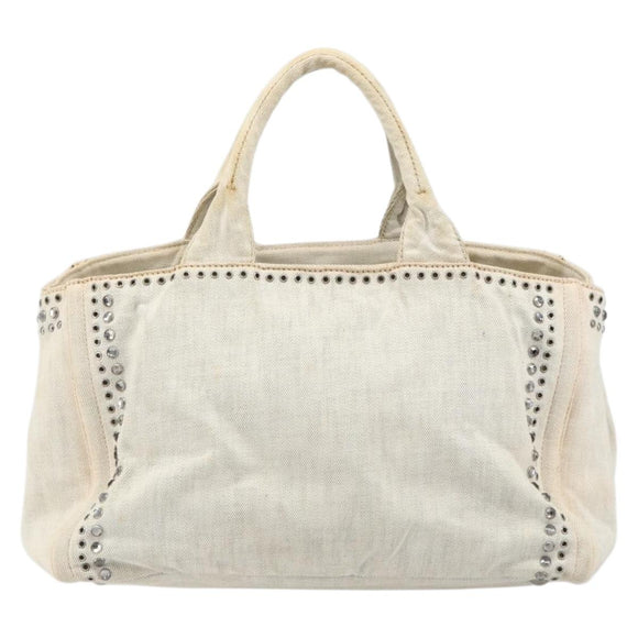 PRADA Canapa Hand Bag Canvas Gray Silver Auth 186823