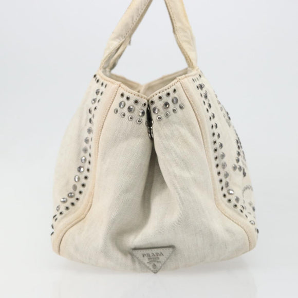 PRADA Canapa Hand Bag Canvas Gray Silver Auth 186823