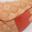 Salvatore Ferragamo Gancini Shoulder Bag Canvas Orange Gold Auth 186826-15